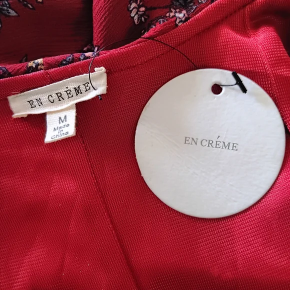 NWT En Creme Burgundy Floral Tir Back Midi Dress, Size Medium - Picture 7 of 8